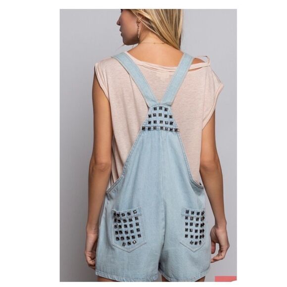 Pol Denim Overall Shorts With Side Pockets And Stud Details - Picture 8 of 16